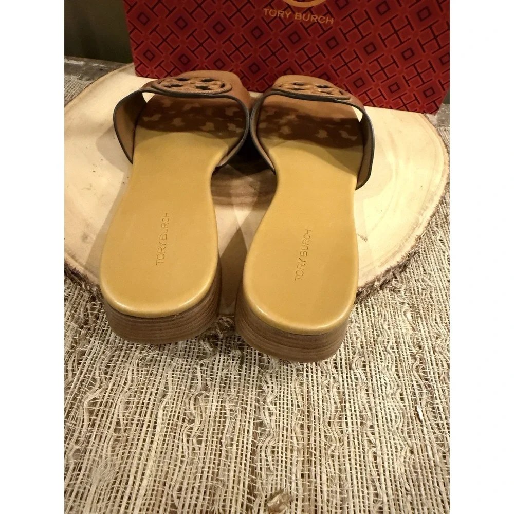 TORY BURCH Bombe Miller Slide Leather Sandal Carmel &‎ Yellow SZ 9.5 New Rt-298$